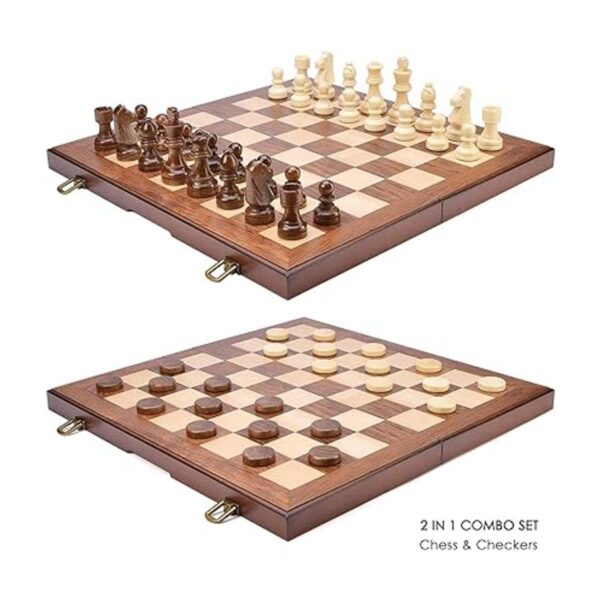 AMEROUS Juego de ajedrez y damas de madera con piezas de_2