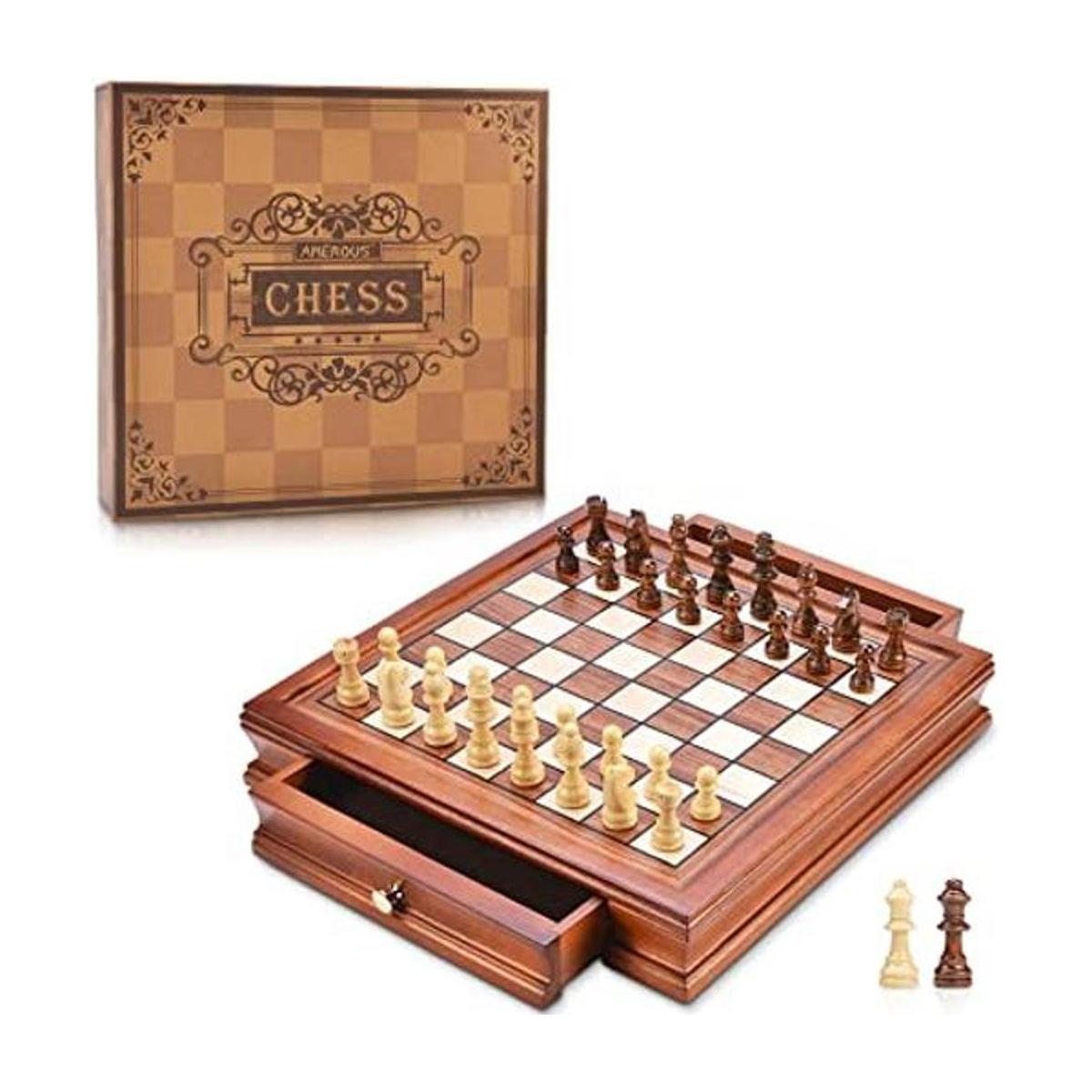 AMEROUS Juego de ajedrez magnético de madera de 12.8