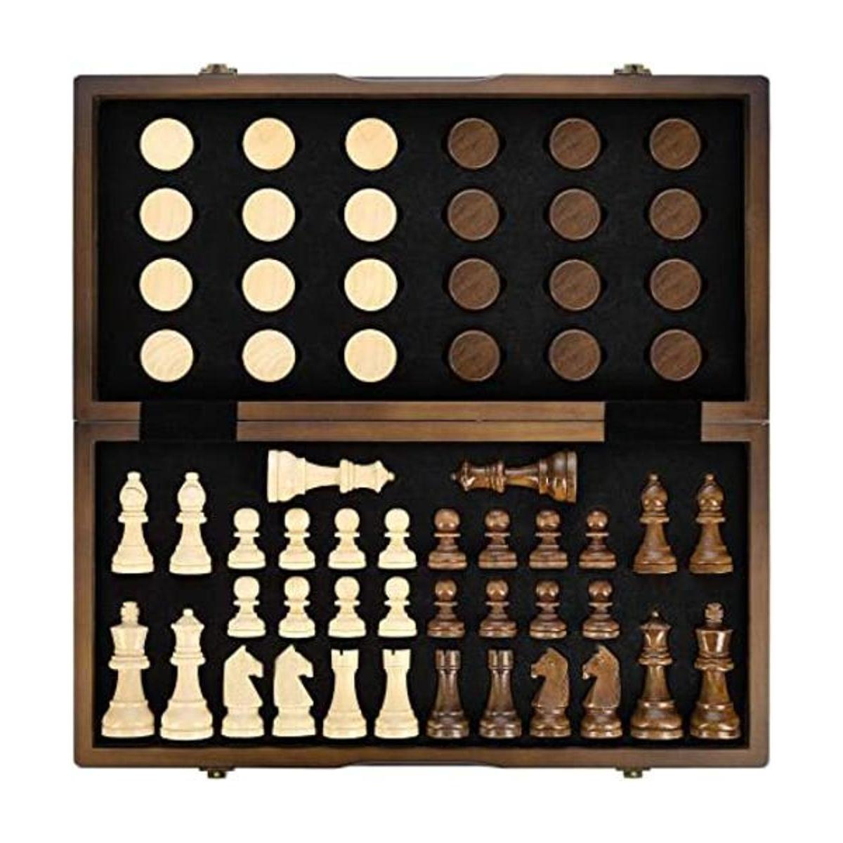 AMEROUS Juego magnético de ajedrez y damas de madera
