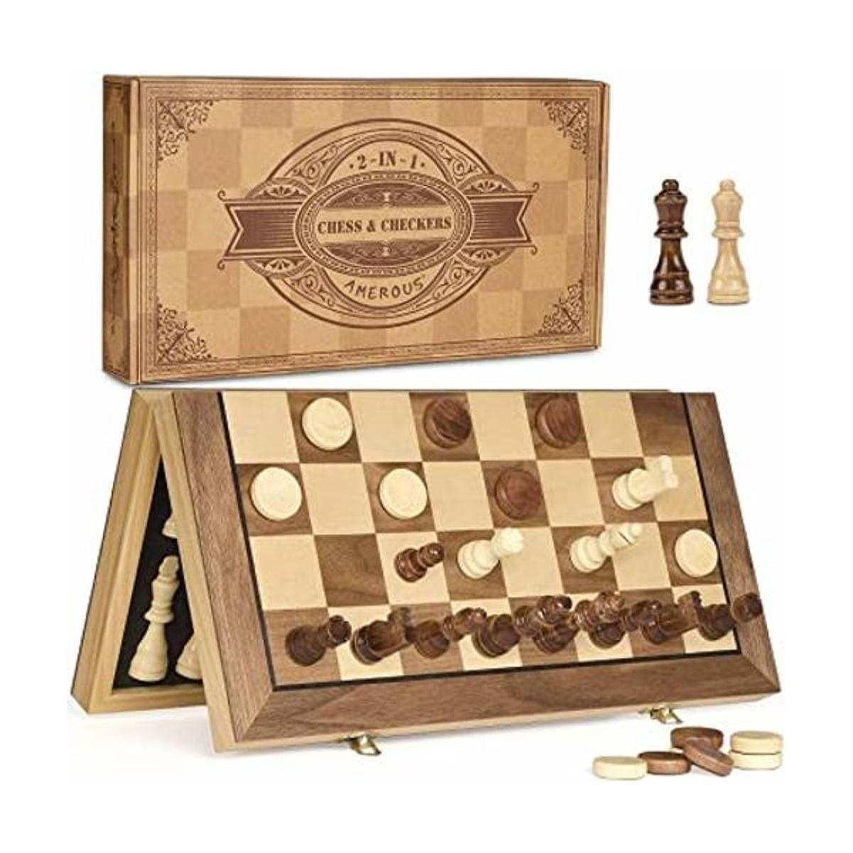AMEROUS Juego magnético de madera de 15 pulgadas 2 reinas