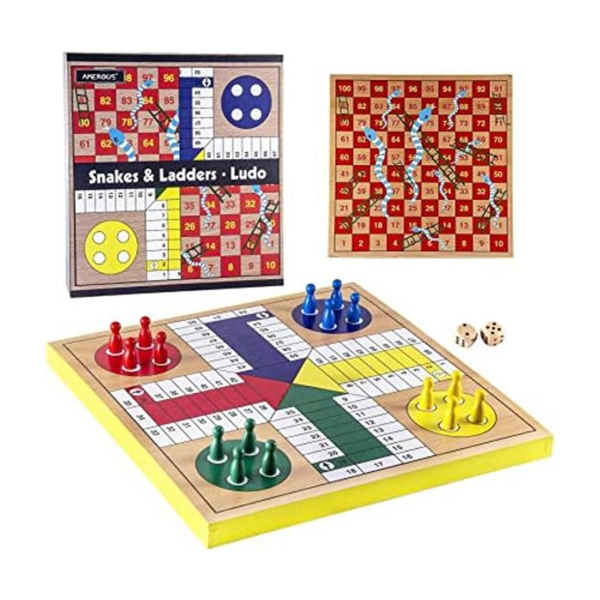 AMEROUS Juego de mesa Ludo de madera de 12 pulgadas