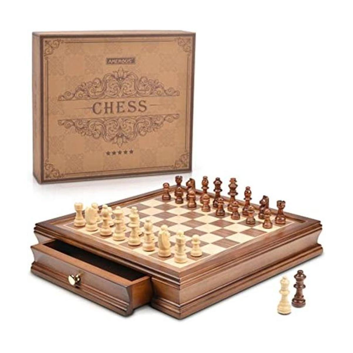 AMEROUS Juego de ajedrez magnético de madera de 12.8 x