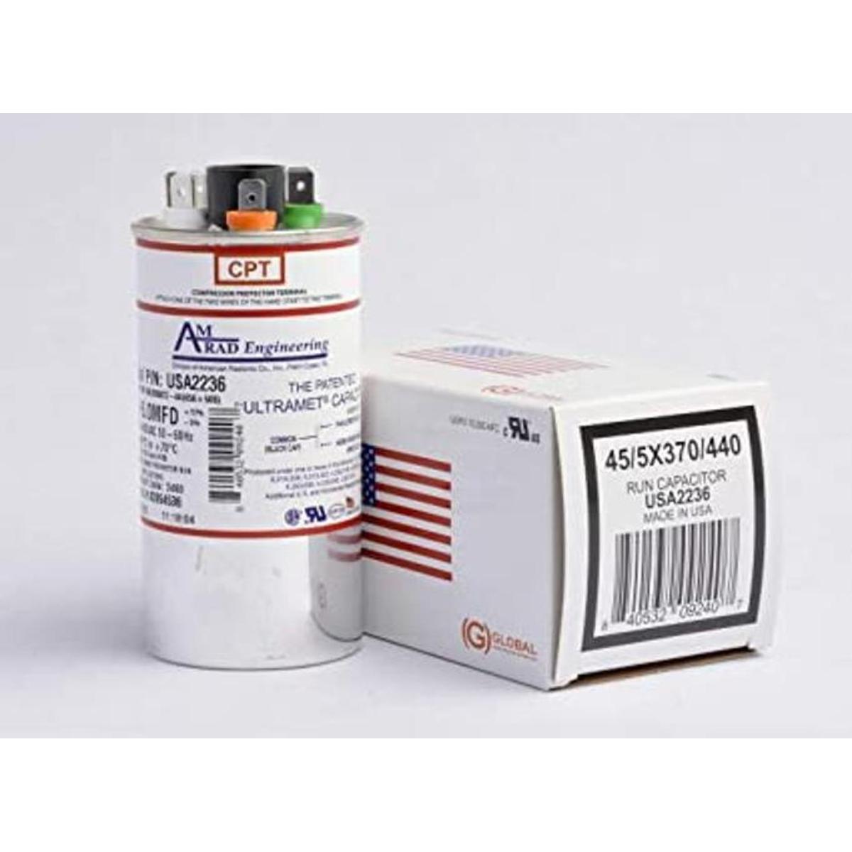 Capacitor universal redondo dual 45 5 uf Mfd AmRad