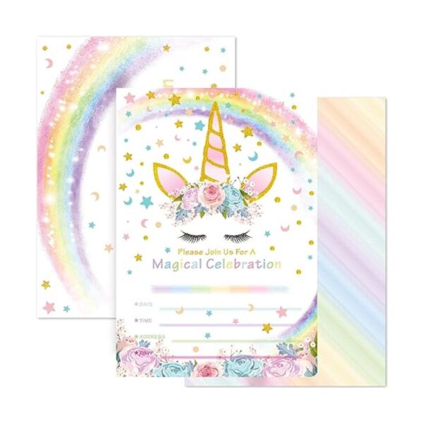 AMZTM Invitaciones de fiesta de unicornio mágico con
