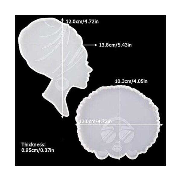 2 piezas Afro hembra cabeza posavasos resina molde