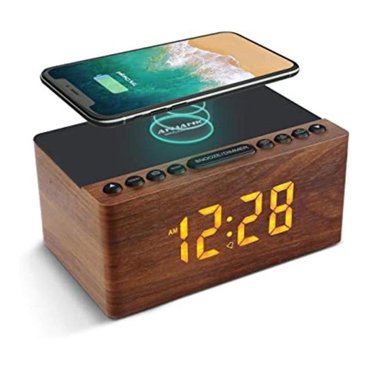 ANJANK Reloj despertador digital de madera con radio FM