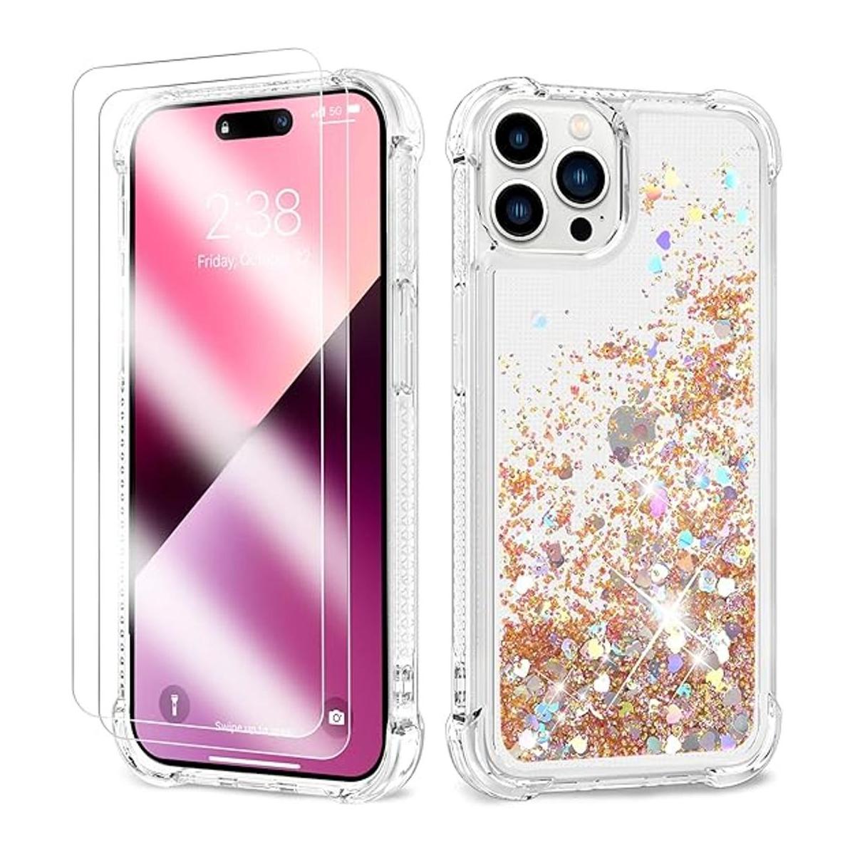 ANSHOW Funda para iPhone 14 Pro Max con purpurina líquida