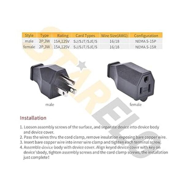 STARELO Extremos de cable de extensión de 125 V 15 A 2_3