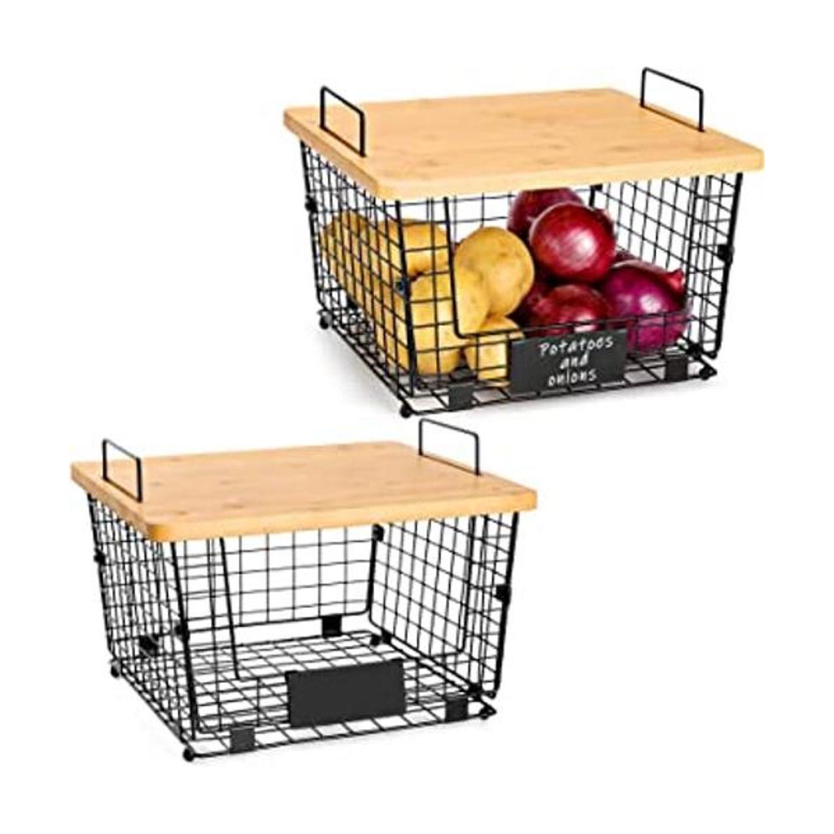 Juego de 2 cestas de encimera de cocina con parte superior