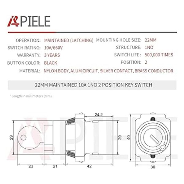 APIELE Interruptor de llave de 2 posiciones de 0.866 in_2