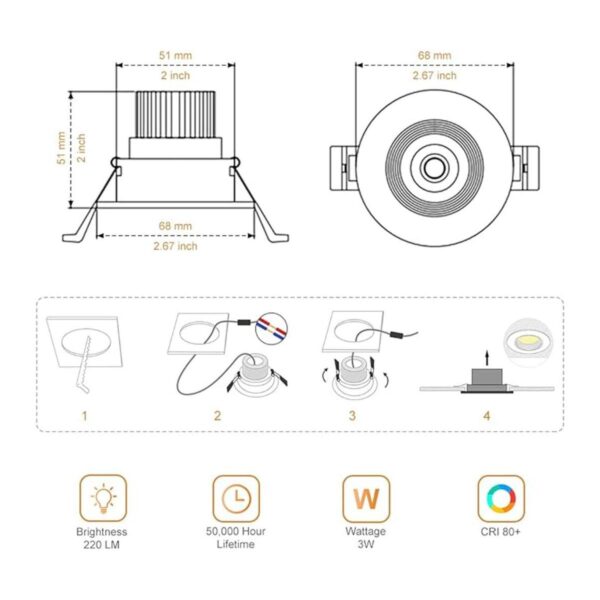Lámpara de techo empotrada LED de 2 pulgadas luz LED