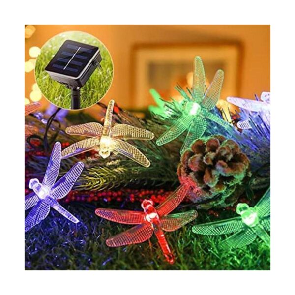 Guirnalda de luces de libélula solares para valla al aire_1
