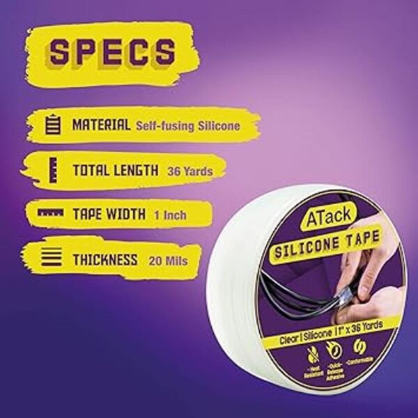 ATack Silicone Self Fusing Tape 1Inch x 36Foot Clear_2