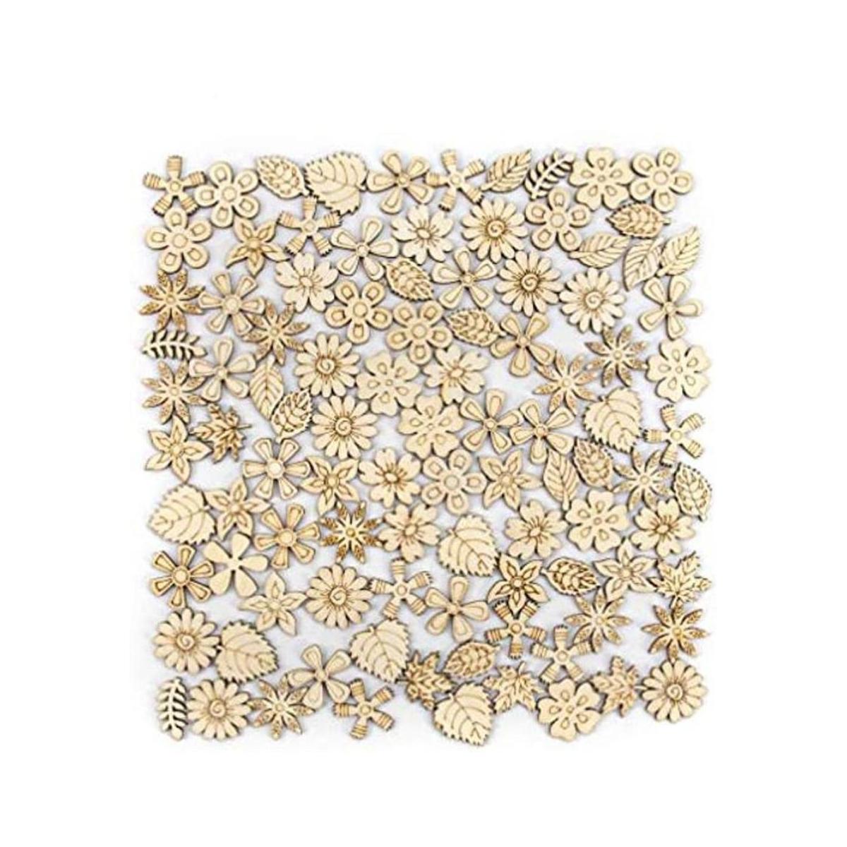 AUEAR Paquete de 300 hojas de flores mixtas de madera