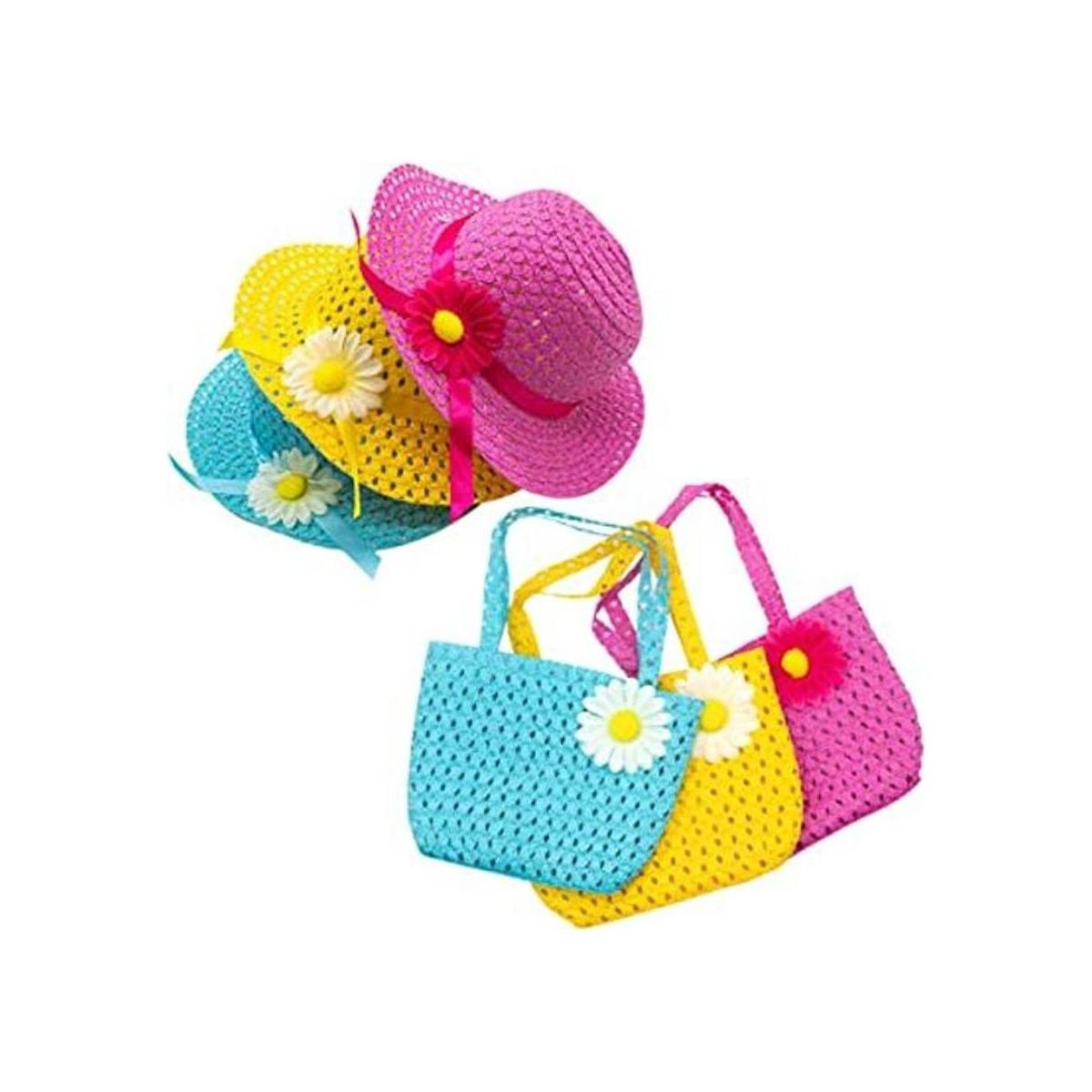 AUEAR Juego de 3 sombreros de paja y monedero para niñas