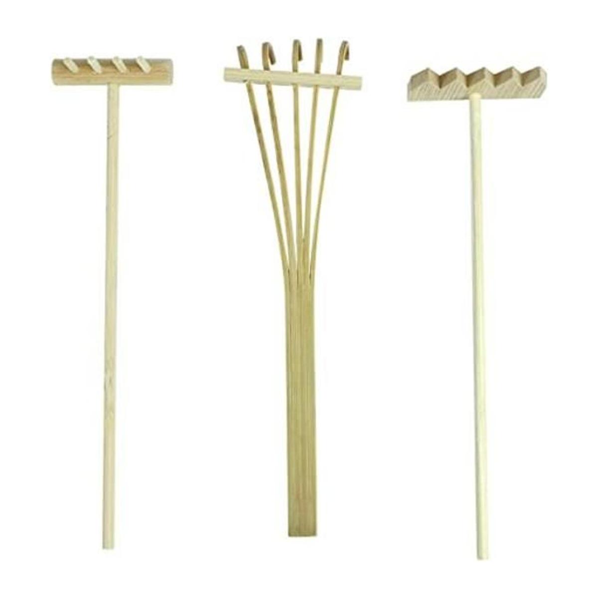 AUEAR Juego de 3 mini rastrillos de arena Zen de bambú