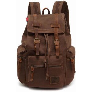 AUGUR Mochila de lona de cuero vintage grande para laptop_1