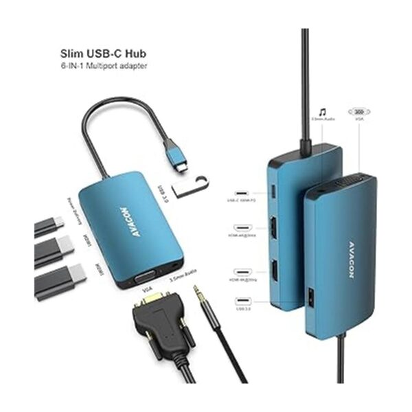 AVACON HUB USB C Hub 6 en 1 USB tipo C 4K HDMI VGA con_2
