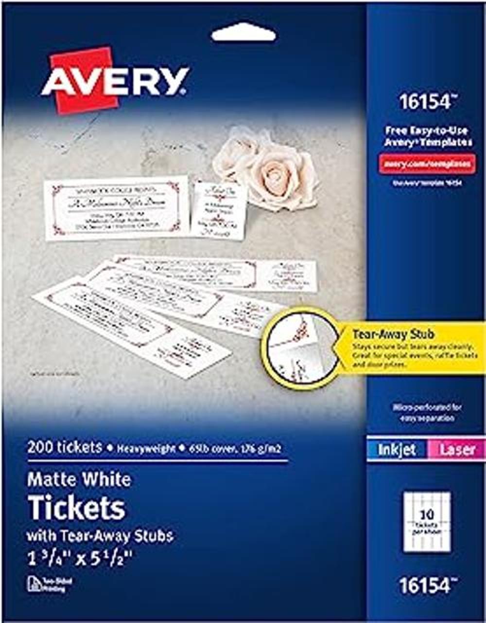 Boletos con talones extraíbles Avery 1.75 x 5.5 pulgadas