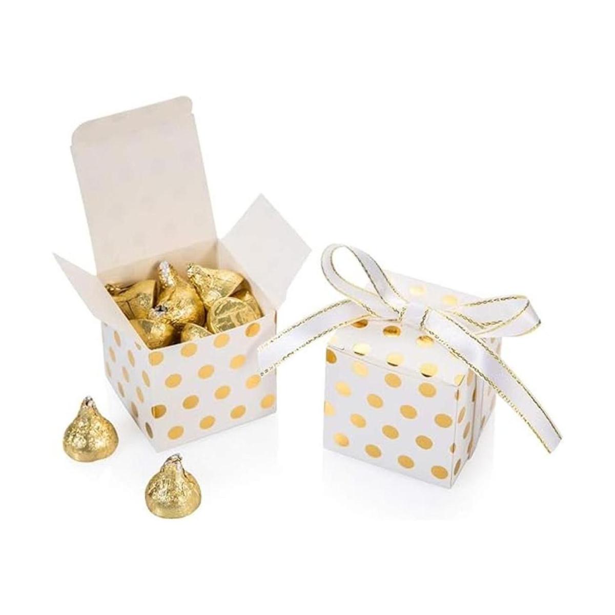 AWELL White Gift Candy Box Bulk with Gold Dots 2x2x2