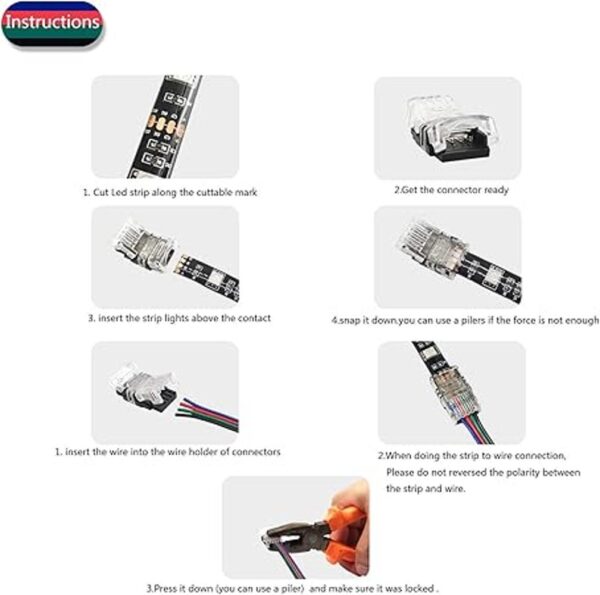 Juego de 4 conectores RGB LED de 0.394 in cable de