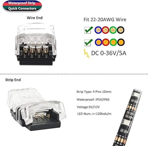 Juego de 4 conectores RGB LED de 0.394 in cable de