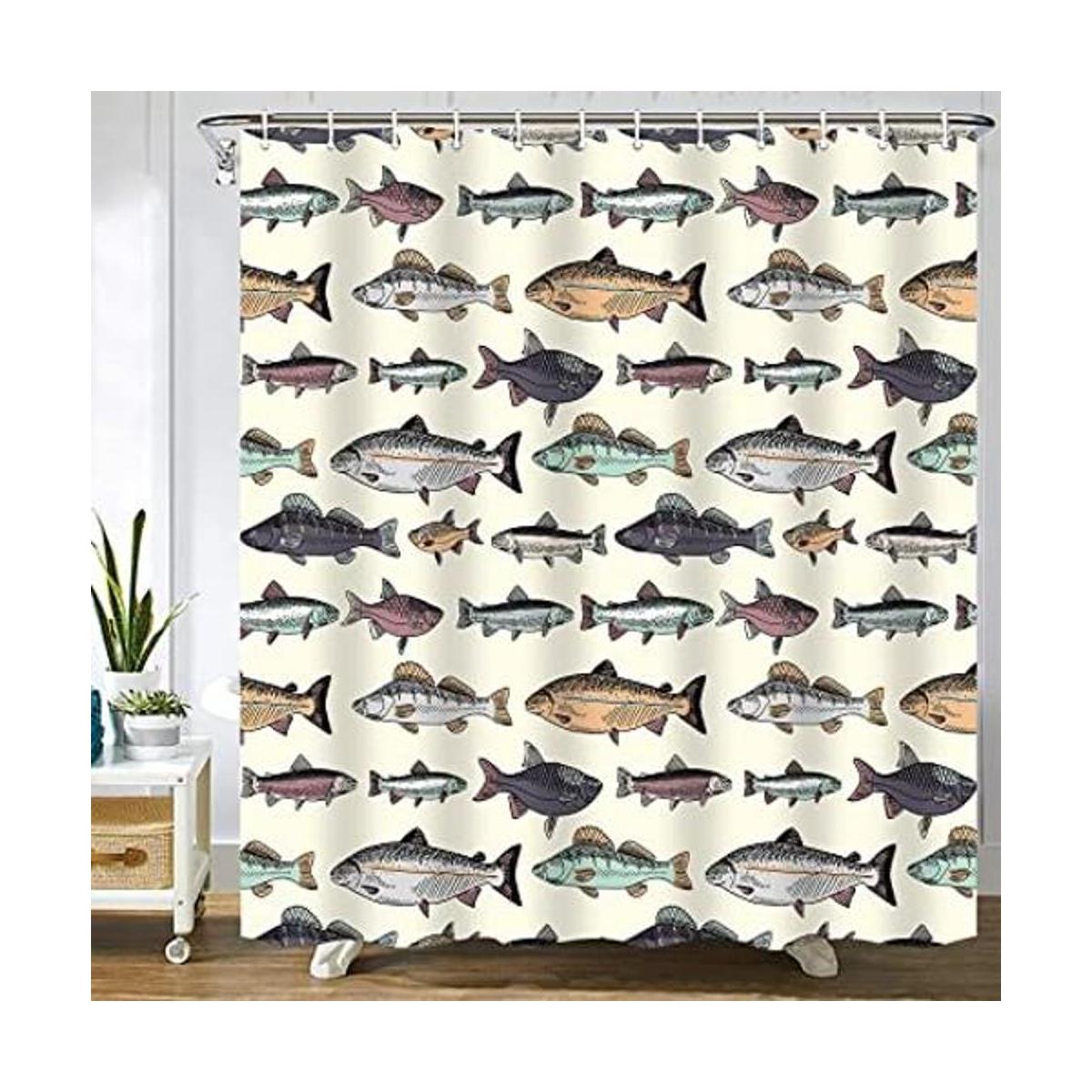 Abaysto Cortina de ducha de pescado azul vintage diseño
