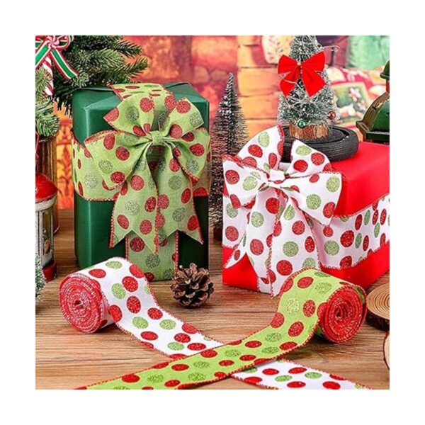 2 rollos de cinta de lunares verdes y rojos de Navidad con