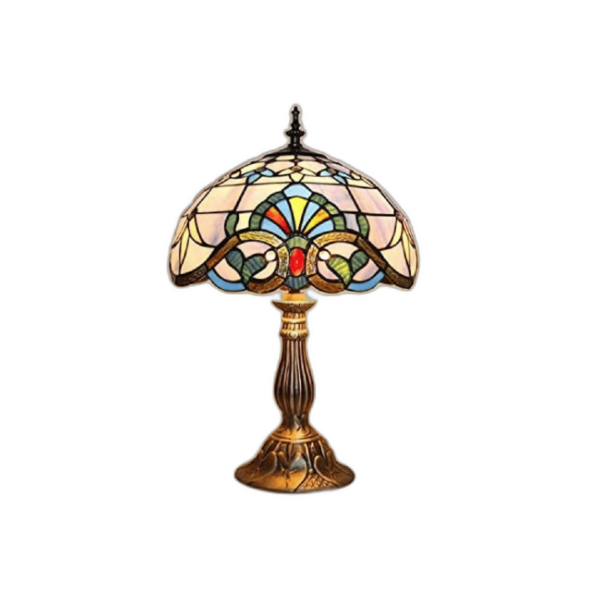 Tiffany Lámpara de mesa estilo vitral azulblanco 12_1