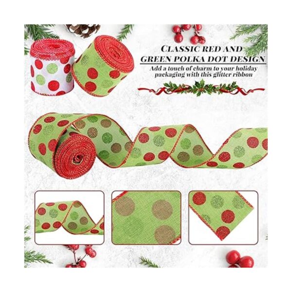 2 rollos de cinta de lunares verdes y rojos de Navidad con