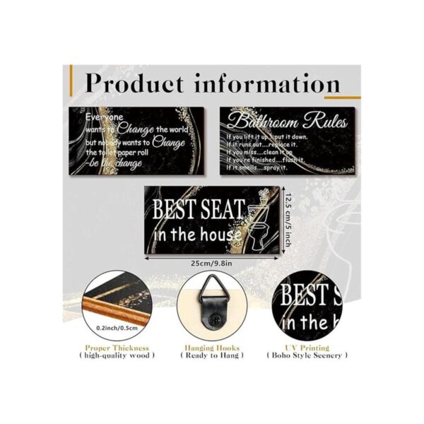 3 piezas de decoración de pared de baño negro y dorado