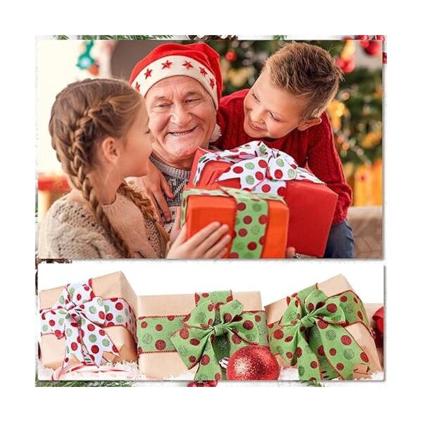 2 rollos de cinta de lunares verdes y rojos de Navidad con