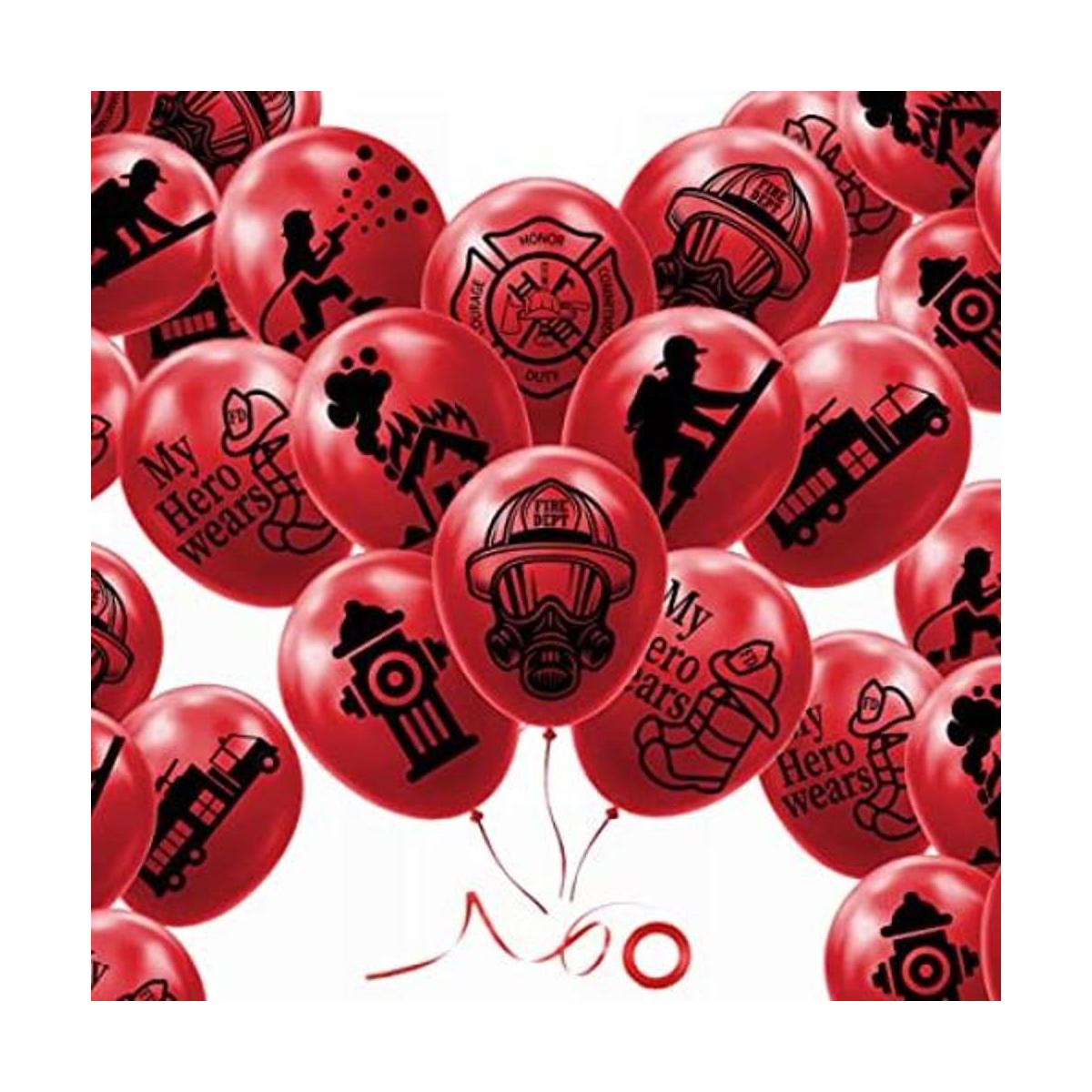 Paquete de 24 globos de látex con temática de bomberos de