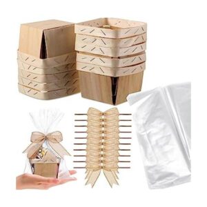 Yerliker Juego de 10 cestas de regalo de madera lazos de