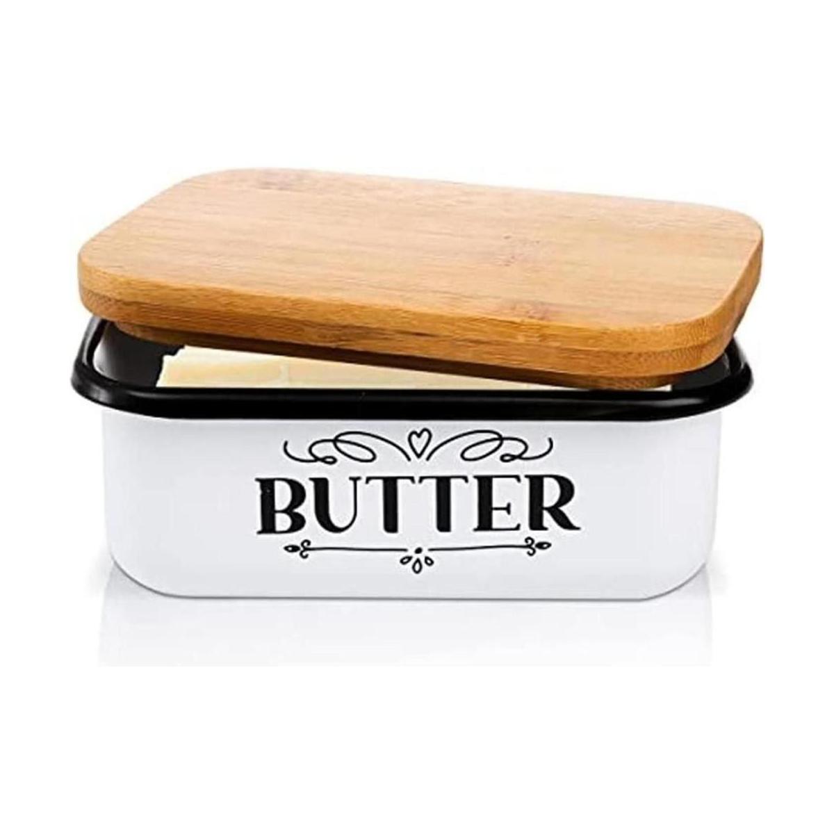 Yesland Mantequilla con tapa de madera Contenedor de