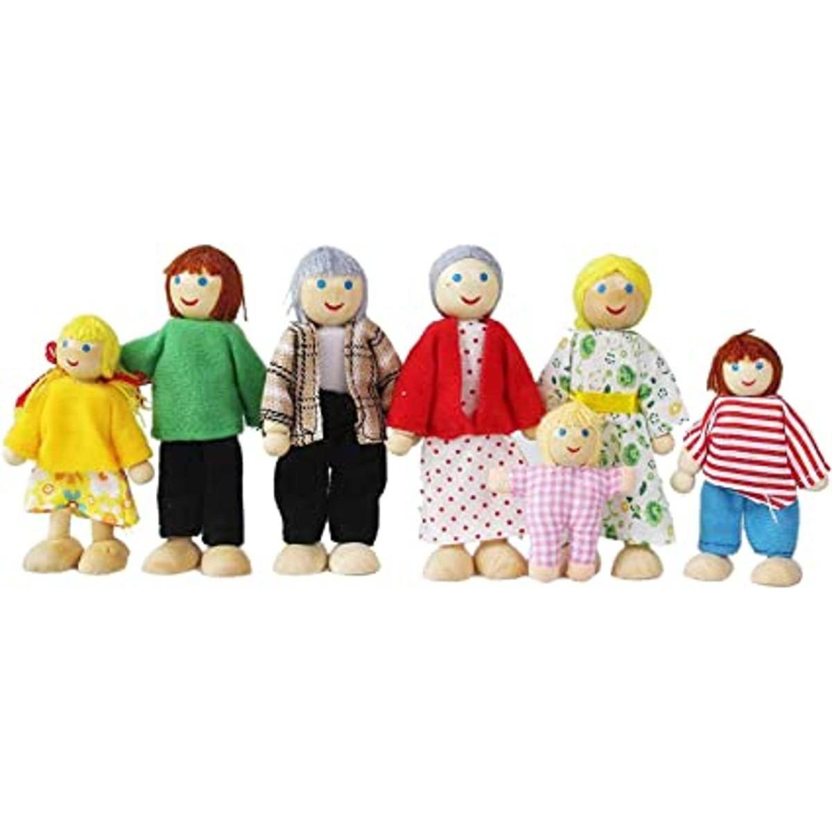 Casa de muñecas de madera 7 figuras familiares casa de