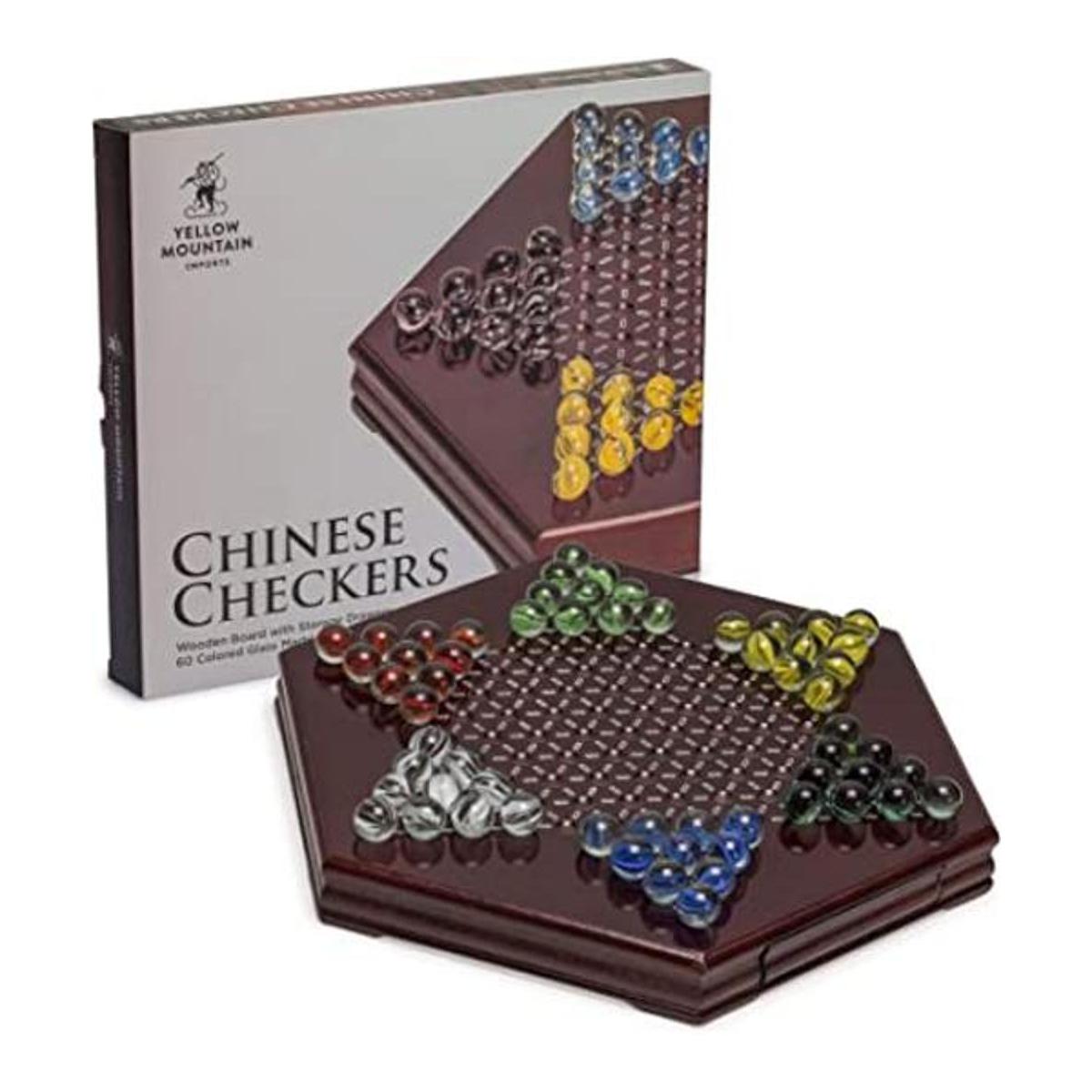 Damas chinas Halma juego con cajones de madera y canicas