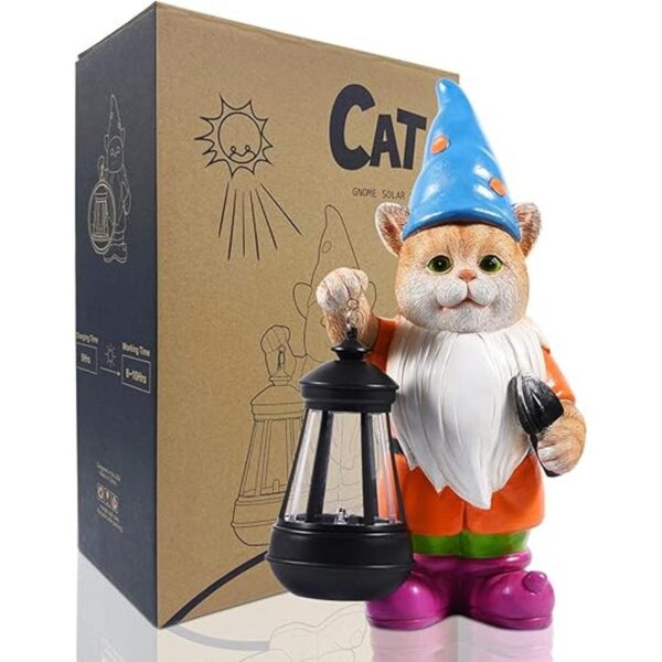 Nacome Estatua de jardín solar de gnomo de gato la mejor_3
