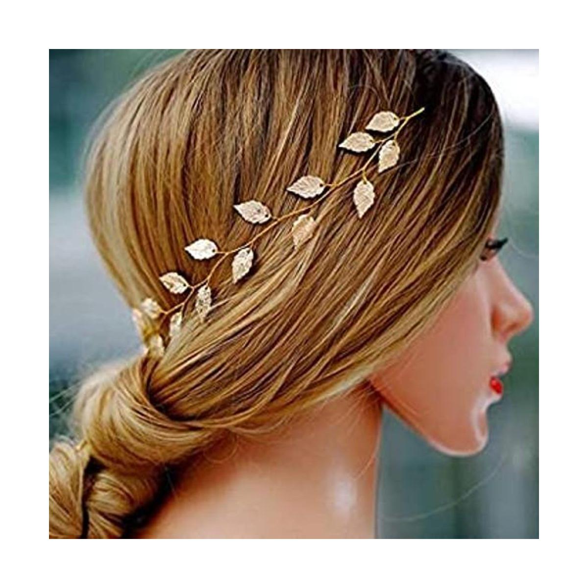 Yean Diadema de boda con hojas doradas para dama de honor