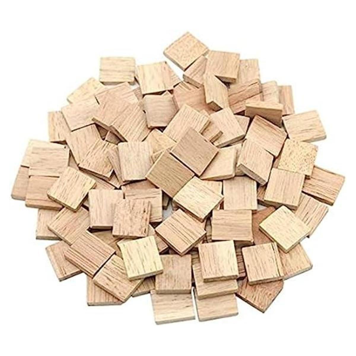 100 piezas de azulejos de madera en blanco pequeñas letras