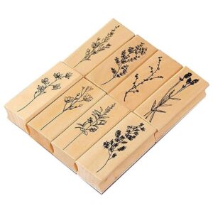 Paquete de 8 sellos de goma de madera con forma de planta