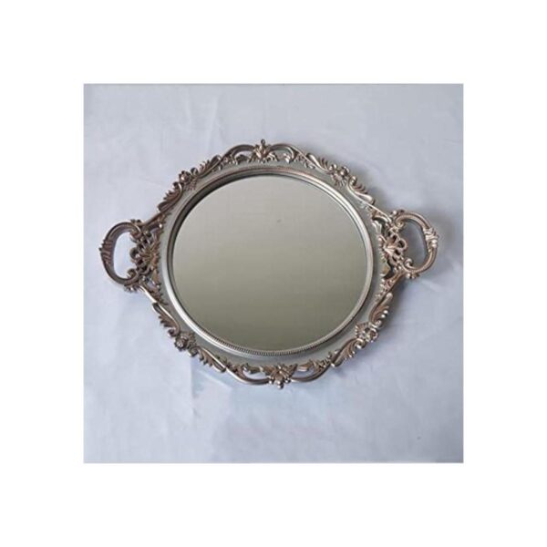 YANIZU Bandeja decorativa de espejo redonda con asas