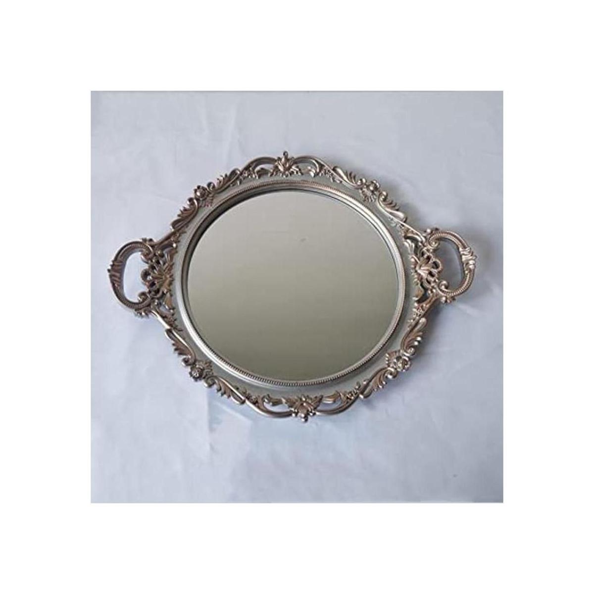 YANIZU Bandeja decorativa de espejo redonda con asas