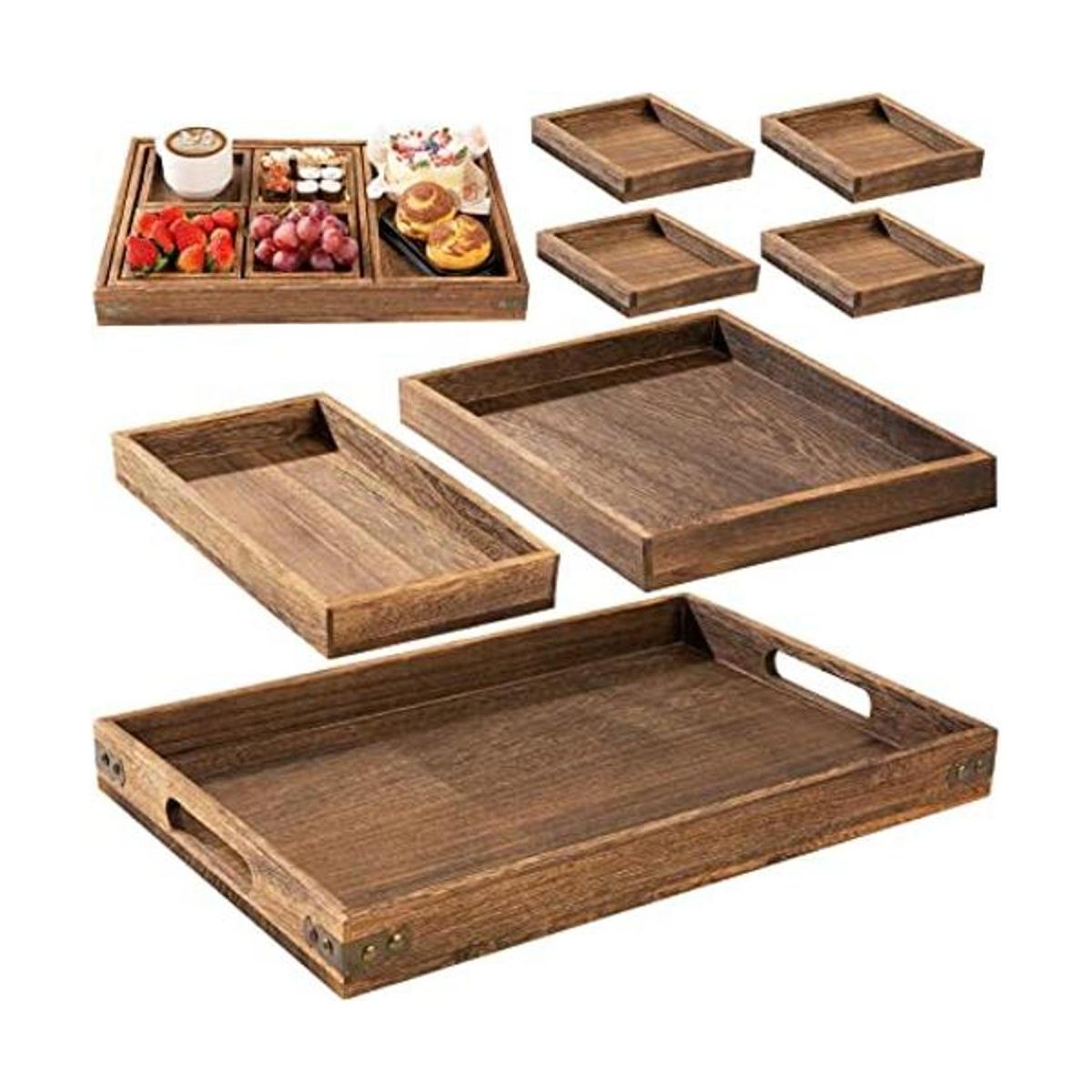 Bandejas de madera rústica con asa juego de 7 grandes