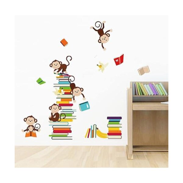 decalmile Calcomanías de pared de mono libros de lectura_3
