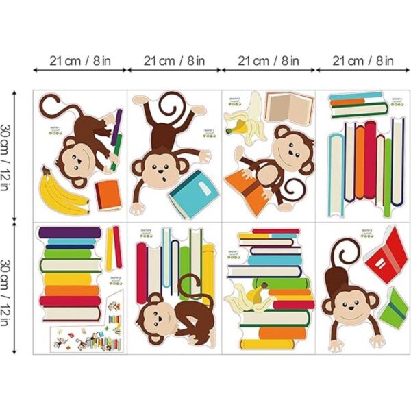 decalmile Calcomanías de pared de mono libros de lectura_5
