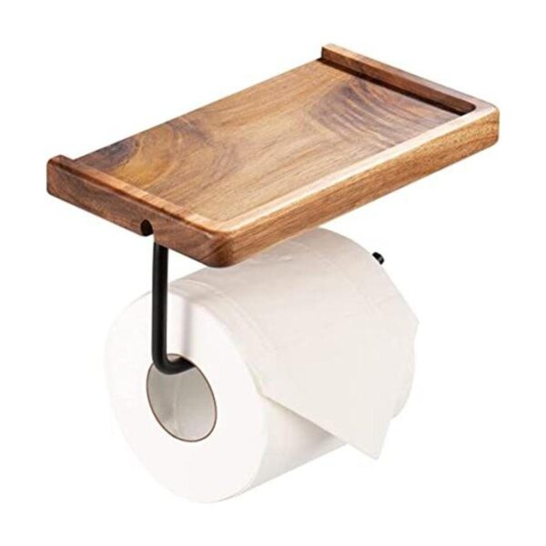 Yangbaga Soporte de papel higiénico negro mate con estante