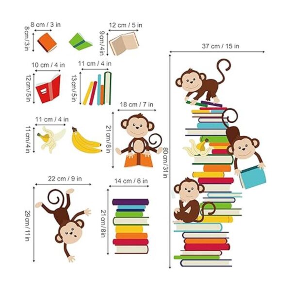 decalmile Calcomanías de pared de mono libros de lectura_4