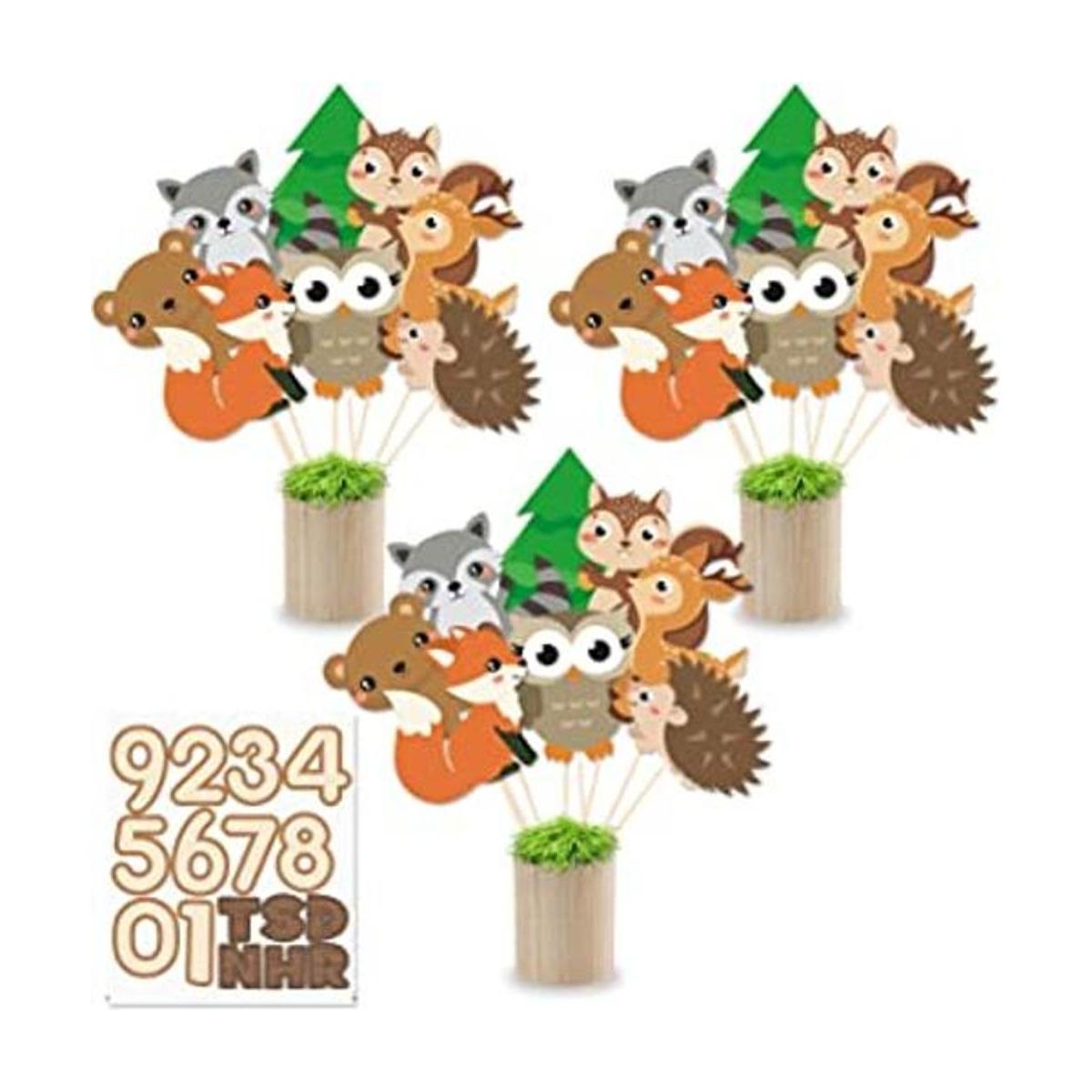 Juego de 28 palos de centro de mesa de animales del bosque