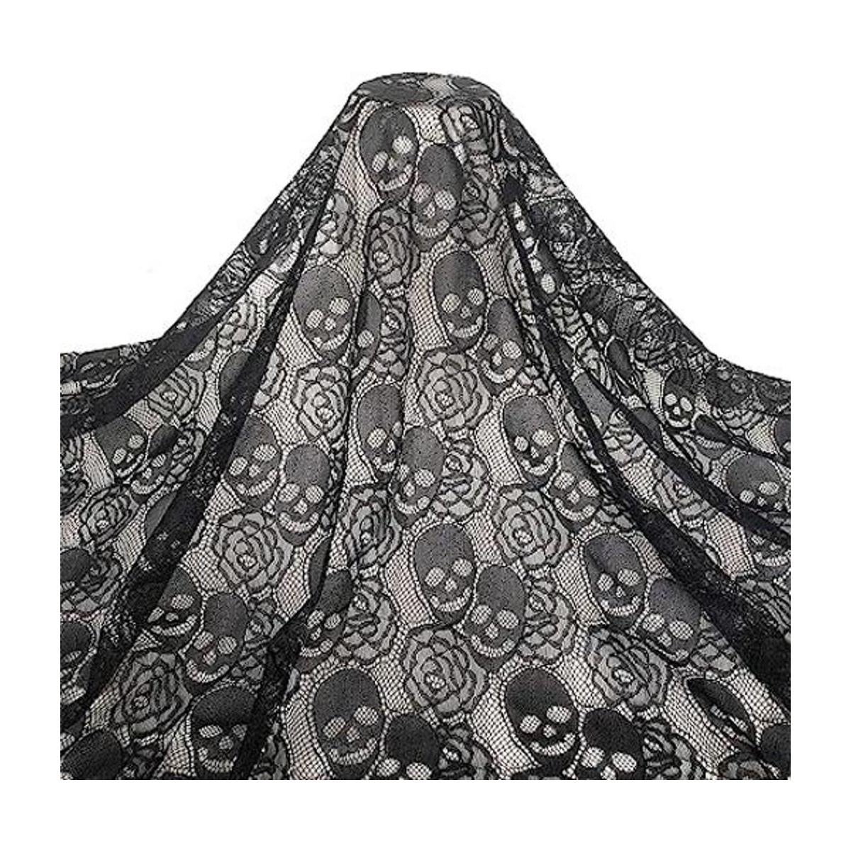 Tela de encaje de calavera negra 59 x 72 pulgadas encaje